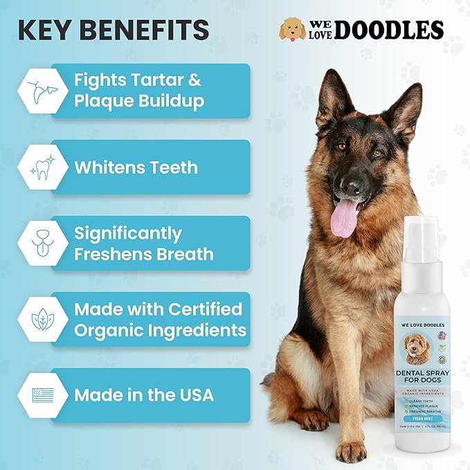 We Love Doodles Dog Dental Spray & Dog Ear Cleaning Solution Kit - Organic, Plaque & Tartar Control Spray, Natural Oral Care, Freshens Breath Spray, Ear Drops for Dogs, Prevent Infections