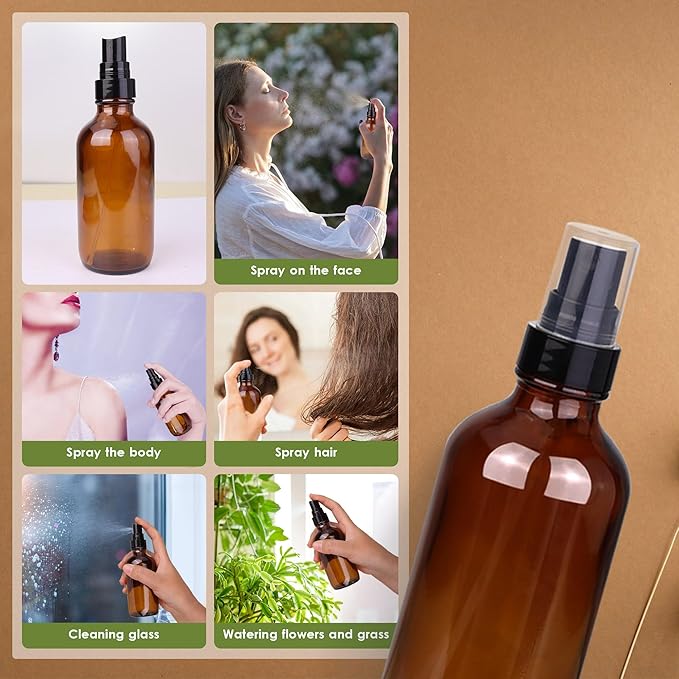 4oz Amber Glass Spray Bottles Mist Sprayer Set of 24,Empty Small Spray Bottle Fine Mist Spray Refillable Containers,Mini Travel Bottle Spray Bottle Make Perfect Oil,Perfume,Body Sprays