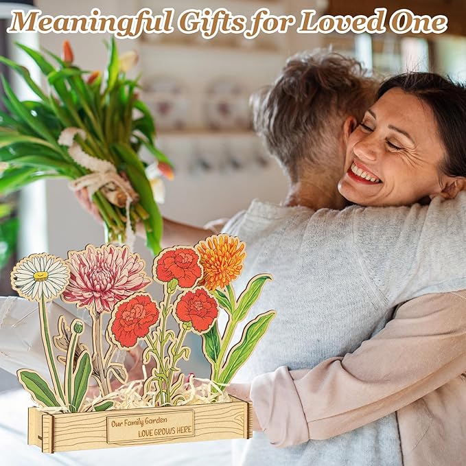 Mother's Day - 12 Birth Month Flowers Wooden Garden Decor for Grandma's Birthday, Floral Gift for Mom from Daughter, Practical Wooden Keepsake to Remember A Day, Flower Room Decor Idea for Grandma