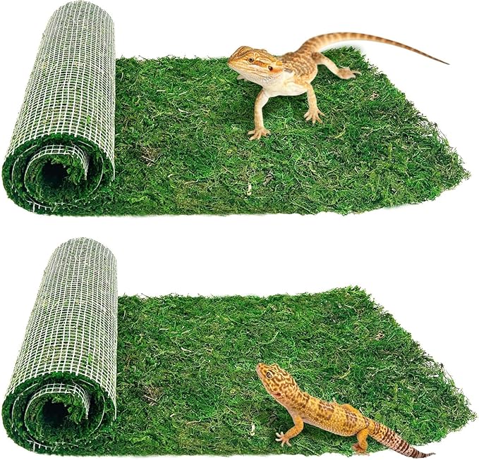 2 PCS Reptile Carpet Cuttable Terrarium Mat Artificial Moss Reptile Liner Green Substrate Flooring Bearded Dragon Tank Accessories for Leopard Gecko Lizard Snake Tortoise (11.81" x 23.62")