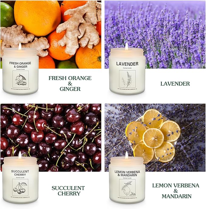 Soy Wax Scented Candle Gift Set, 4 Pack Lavender, Orange & Lemon Scents, Long Lasting Aromatherapy Candles for Home, Relaxing Gifts for Women, Perfect for Holiday, Thanksgiving & Christmas