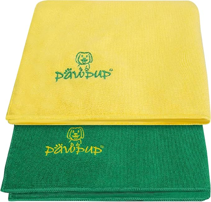 Dog Towels for Drying Dogs Super Absorbent Microfiber Pet Grooming Towel for Dogs, Cats and Other Pets (40 x 24 Inches, Yellow and Green)