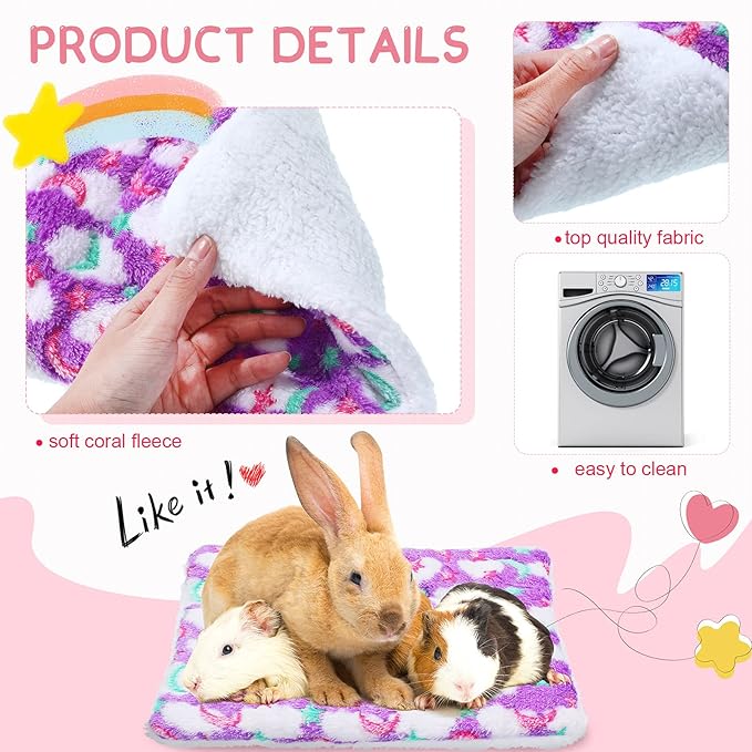 Jetec 4 Pieces Rabbit Bunny Bed 10 x 11 Inch Guinea Pig Mats Plush Bunny Pad Mats Small Animal Dog Cat Bed Dog Hamster Pad