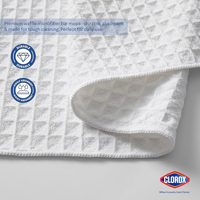 CLOROX Waffle Bar Mops - Microfiber Quick Dry Extra Large Dishcloths - Absorbent Multipurpose Cleaning Cloths for Restaurants, Kitchen, Bathroom, Hotel - 16" x 19" - White 6 Pack