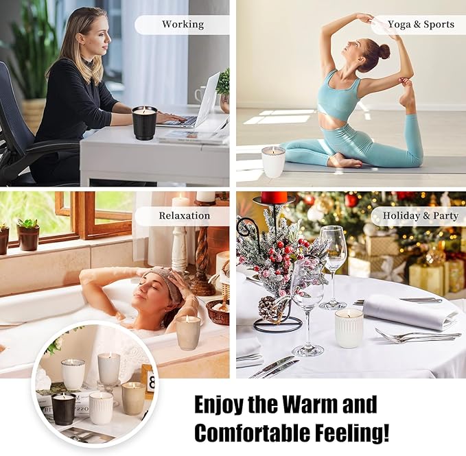 Scented Candle, 8oz White Soy Candles, Lavender Scented Candles for Women & Men, Long-Lasting Aromatherapy Jar Candle Wax for Home, Bathroom, Non Toxic Candle Gift (Black Ceramic Cup 14)