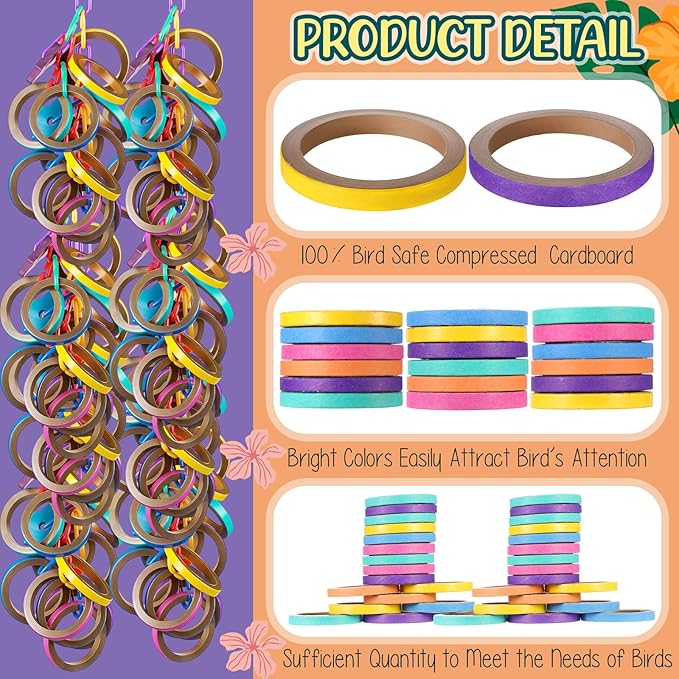 180 Pcs Bagels Bird Toys Bulk for Parrots Durable Cardboard Core Bird Toy Chewing Shredding Foraging Play Foot 2.5'' for Small and Medium Parrot Mini Macaws African Grey Cockatoos