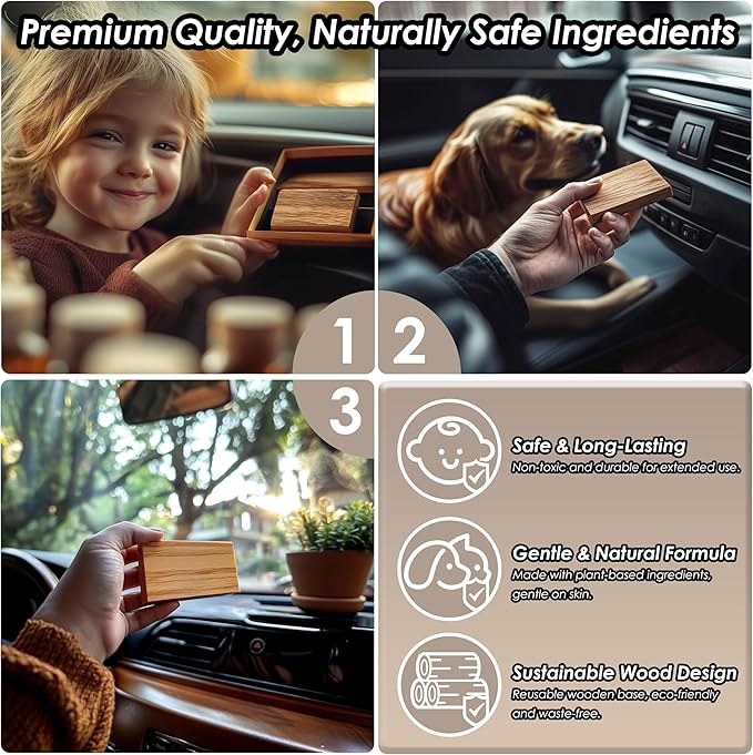 Gift Boxed Car Air Freshener – Long-Lasting Fragrance for 90+ Days – Wooden Car Diffuser – 8 Scents Available – Includes 1 Bottle of 5ML Essential Oil Refill – 0.17 FL OZ (Lemon Scent)