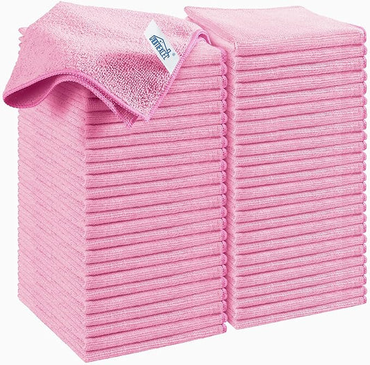 HOMEXCEL Pink Microfiber Cleaning Cloth, 50 Pack Cleaning Towels for Kitchen, Lint Free, Scratch-Free, Highly Absorbent, and Reusable Cleaning Rags for House, Window and Glass, Cars, 11.5 X11.5 inch