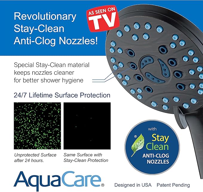 Hotel Spa AquaCare for California As-Seen-On-TV High Pressure Handheld Rain 50-mode 3-way Shower Head Combo with Adjustable Arm, Anti-clog Jets, Tub & Pet Power Wash, 6 ft. Hose, Rubbed Bronze