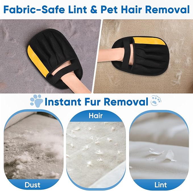 Upgraded Pet Hair Removal Glove, Five-Finger Electrostatic Reusable & Quick-Clean Grooming Remover Gloves for Dogs & Cats, Gently Remove Fur from Furniture, Laundry, Carpet & Car Seats
