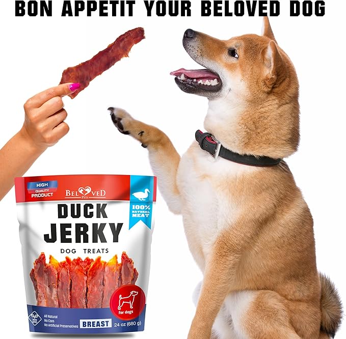 Beloved Pets Dog Treats Duck Jerky 1.5 LB - Human Grade Pet Snacks - Natural High Protein Meat Dried Strips - Best Chews for Training Small & Large Dogs - Bulk Soft Pack