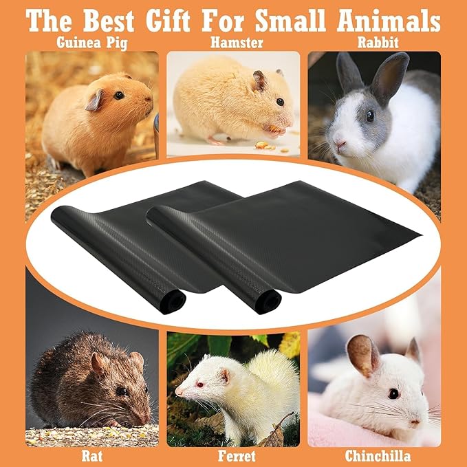 Hamiledyi 2 Packs Guinea Pig Cage Liner Reusable Guinea Pig Bedding Easily Cut to Suit Cage Washable & Anti Slip Guinea Pig Pee Pads for Small Animal Hamster Rat Rabbit Chinchillas-18 x 79", Black