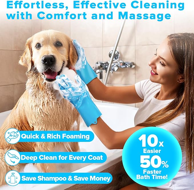 6PCS Pet Grooming Kit for Dogs,Cats and Horses | Dog Washing Gloves | Dog Bath Brush | Dog Bath Gloves | Dog Shampoo Brush | Pet Grooming Gloves | Dog Bath Supplies (Light Blue)