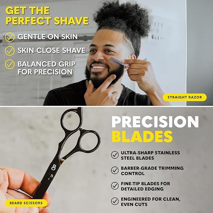 The Beard Club Titanium Beard Growth Kit - Derma Roller, Growth Oil, Vitamins, Vitamin Spray, Biotin Balm, Thickening Conditioner, Shampoo, Straight Razor, Scissors, Comb, Cleansing Spray - Gift Set