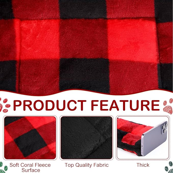 Haull 4 Pcs Waterproof Guinea Pig Bedding Winter Guinea Pig Bed Plush Cage Liners Soft Dog Cat Mat Reversible Winter Cozy Animal Pee Pad Hamster Bed Mat for Bunny(Red Black Plaid,13 x 18.5 Inch)