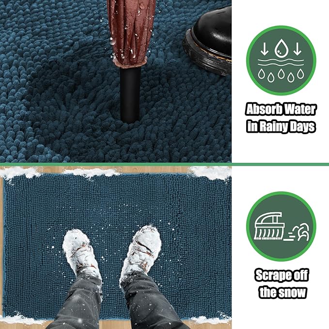 IM HOME Chenille Absorbent Outdoor Doormat 30" x 20", Washable Muddy Door Mats for Dog Non Slip Indoor Doormat Dog Mat for Muddy Paw Front Inside Doormats for Entryway Atlantic Blue