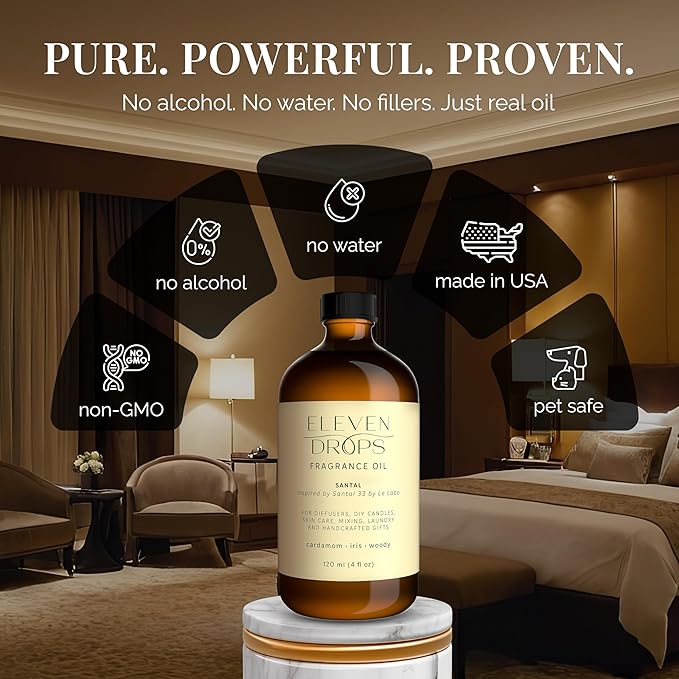 Santal Aroma Fragrance Oil – Essential Oil Blend for Diffusers, Candles & Soap Making, Mixing, Long Lasting Scent, Pet Friendly, Made in USA, Amber Glass Bottle, IFRA Compliant, 4 Fl. Oz.