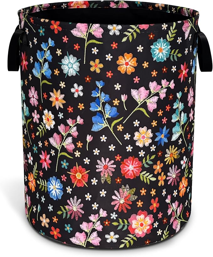 Beautiful Flower Laundry Basket Oxford Cloth Funny Floral Laundry Hamper With Handle Foldable Portable Clothes Storage Basket 18.9 X 16.5 In Storage Bag For Laundry Room/Bathroom/Bedroom/Dormitories