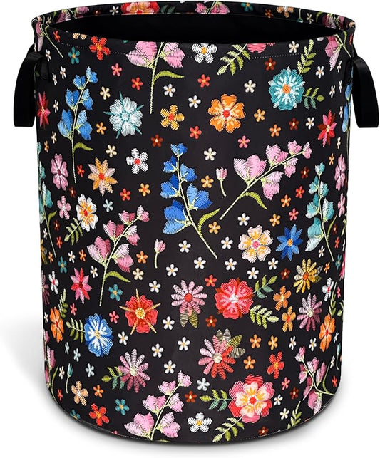 Beautiful Flower Laundry Basket Oxford Cloth Funny Floral Laundry Hamper With Handle Foldable Portable Clothes Storage Basket 18.9 X 16.5 In Storage Bag For Laundry Room/Bathroom/Bedroom/Dormitories