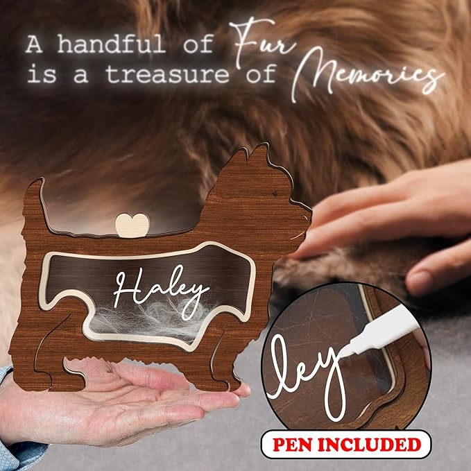 Yorkshire Terrier Hair Keepsake Box Wooden Fur Holder for Dog Unique Shape Standable Tabletop Decor Dog Memorial Gift for Pet Lover Family Friends Storing Hair Teeth Ashes PSD6-31L