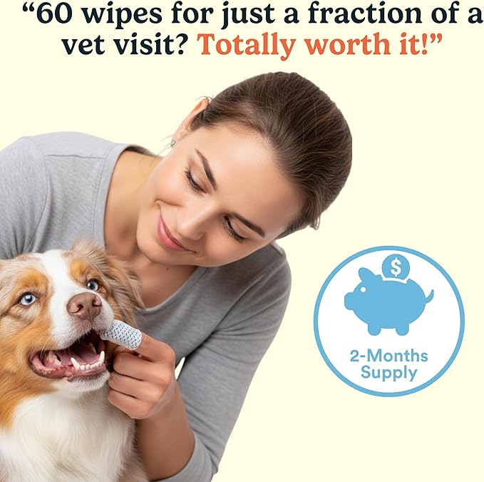 Jasper Dog Dental Wipes, Vet-Recommended All-Natural Finger Toothbrush Wipes for Dogs, Fresh Breath & Tartar Control in Seconds – No Brush and Toothpaste Needed, Coconut, 60 Count
