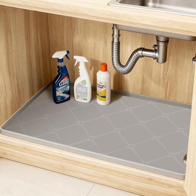 19" x 19" Silicone Under Sink Mat Thickened Kitchen Mat Shelf Liner Cabinet Protector Leakproof Under Sink Pad Waterproof Counter Protector