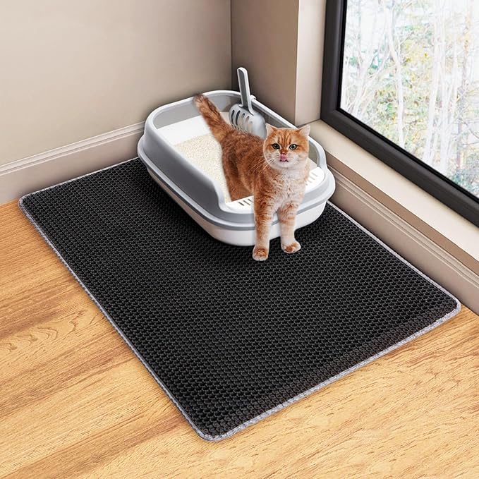 Cat Litter Mat Litter Trapping Mat,Cat Litter Box Mat for Floor 32"x22", 2 Layer Llitterbox Mats for Pet kitty,Litter Rug Catcher,Waterproof Urine Proof, Clean Easily, Collapsable, Medium