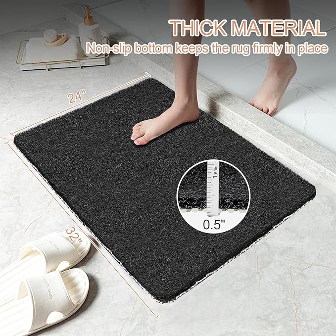 Joyhalo Shower Mats for Showers Anti Slip for Elderly, 32'' x 24'' Non Slip Bath Mat for Inside Shower, Bath Tub Mats for Bathroom Non Slip for Shower, PVC Loofah Bathroom Mats, Black