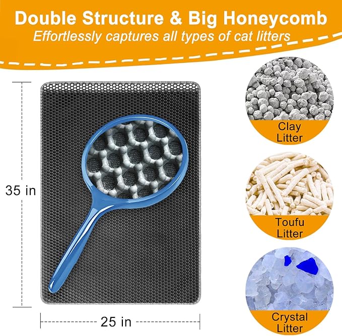 Large Cat Litter Box Mat,35"X 25" Litter Trapping Mat for indoor Cat, Litter box Mat for Floor, 2 Layer Litterbox Catcher Rug for Kitty Pet,Waterproof Urine Proof, Clean Easily, Non-Slip