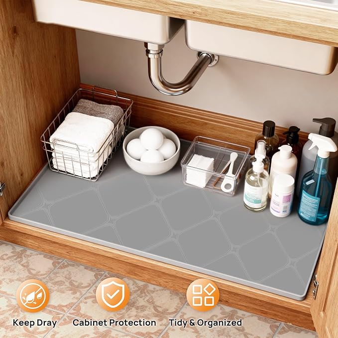 19" x 19" Silicone Under Sink Mat Thickened Kitchen Mat Shelf Liner Cabinet Protector Leakproof Under Sink Pad Waterproof Counter Protector