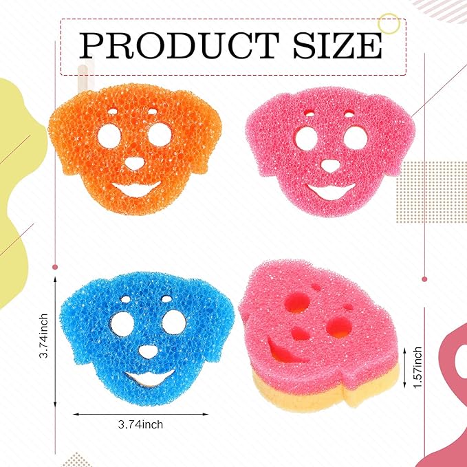 3 Pcs Dual Sided Scrub Sponge Multi Functional Cute Temperature Sensitive Non Scratch Dish Sponge for Washing Dishes Kitchen Bathroom(Dog)