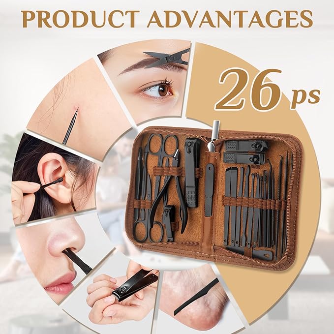 Manicure Set Professional Nail Clipper Kit-26 Pieces Stainless Steel Manicure Kit,Nail Care Tools with Luxurious Travel Case