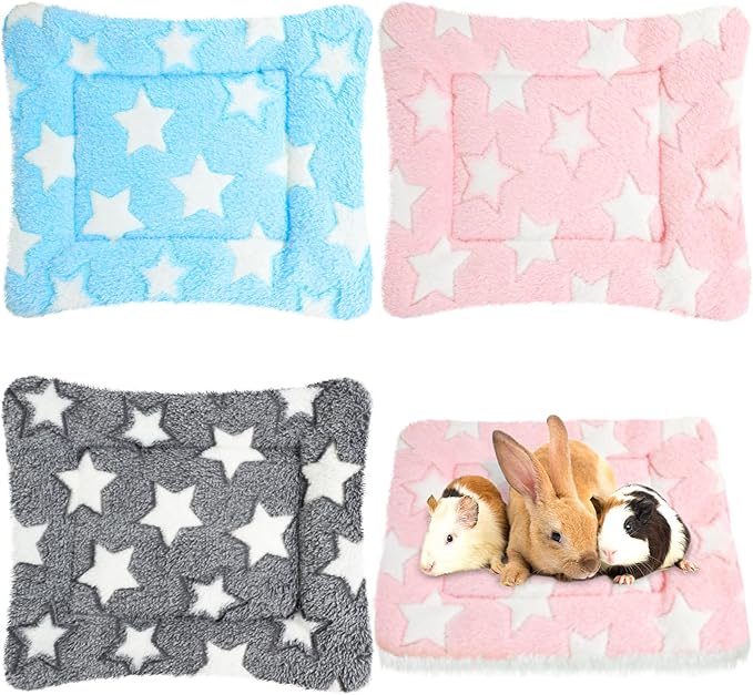 Jetec 3 Pcs Bunny Guinea Pig Beds Soft Bunny Mats Warm Guinea Pig Mat Small Animal Winter Bed Pads Fleece Sleeping Pads for Indoor Rabbit Hamster Squirrel Hedgehog Chinchilla Ferret(Star)
