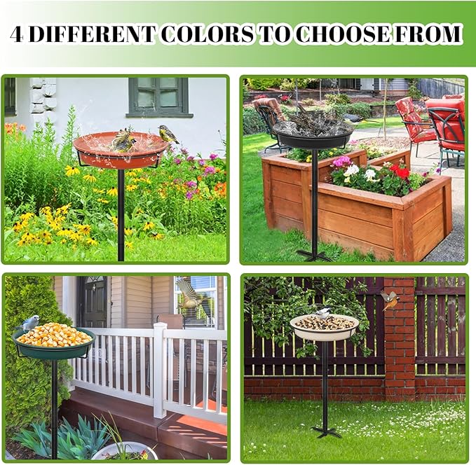35.5In Freestanding Birdbaths Bowl Outdoor, Standing Garden Bird Bath Bird Feeder Bowl with Metal Stake, Detachable Decoration Spa Birdfeeder for Garden Patio Yard Lawn, 4 Spiky Feet (B)