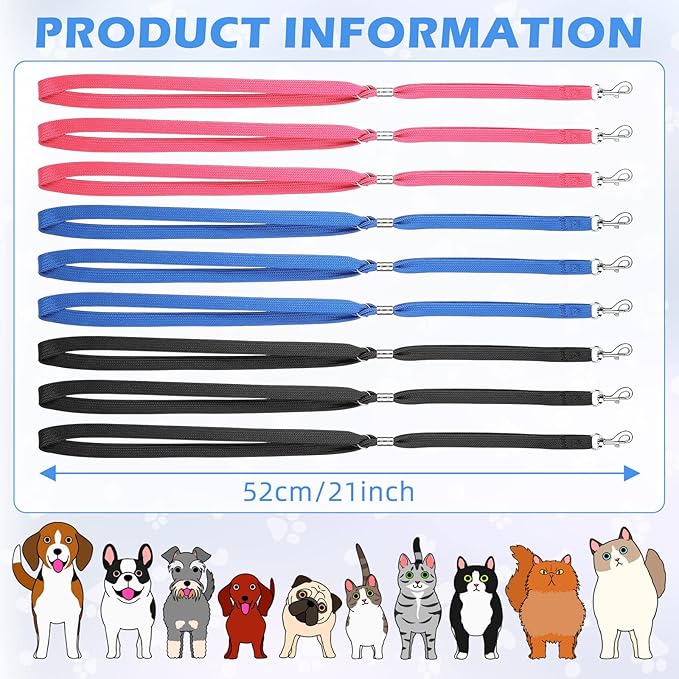 18 Pcs Pet Dog Grooming Loops Nylon Restraint Noose Adjustable Straps Fixed Dog Cat Safety Rope Supplies for Pet Grooming Table Bathtub, Blue, Black and Pink, 21 Inch