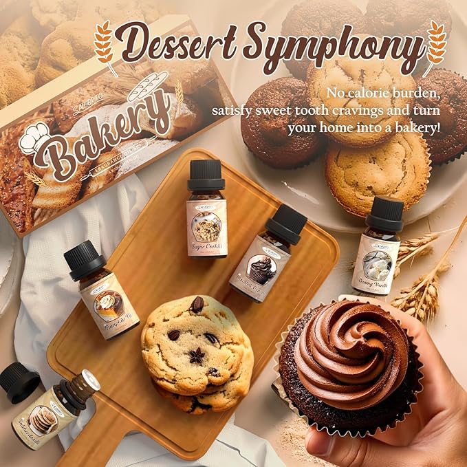 SALUBRITO Bakery Fragrance Oils Set, Premium Essential Oils Set for Candle, Soap Making, Diffuser - Pumpkin Pie, Chocolate Cupcake, Snickerdoodle, Gingerbread, Creamy Vanilla, Sugar Cookies