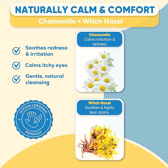 Dog and Cat Eye Wipes - 240ct/2pack Dog Tear Stain Remover Eye Wipes - with Chamomile & Witch Hazel - 3.15" Presoaked & Textured Pet Wipes for Eyes