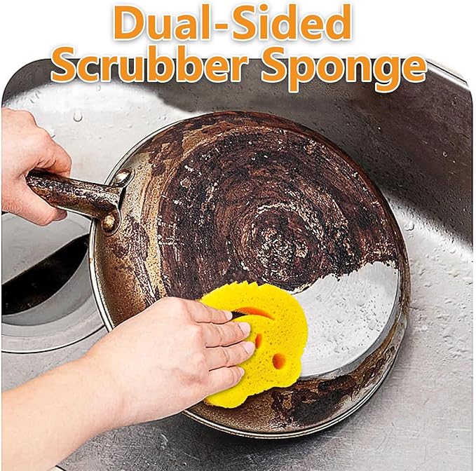 SmilePowo 5 Pack Scrub Sponge, Dual-Sided Temperature Controlled Kitchen Sponge for Dishes, Frog Bulk Sponges Household Cleaning Pads,Multi-Functional Premium Cleaning Sponges