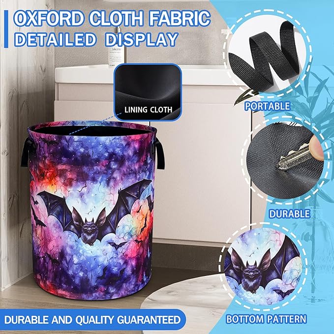 Bat Laundry Basket Oxford Cloth Funny Gothic Laundry Hamper With Handle Foldable Portable Clothes Storage Basket 18.9 X 16.5 In Storage Bag For Laundry Room/Bathroom/Bedroom/Dormitories