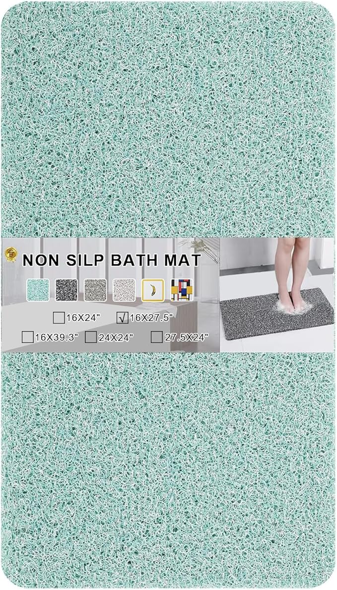 Non Slip Bathtub Mat, Anti Slip Bath Mat 0.6" Extra Thick, Quick Dry Bath Tub Anti Slip Shower Mat, Loofah Non-Slip Bath Mat for Tub Bathroom Pool Kitchen Entryway Home Hotel(Blue 16x27)