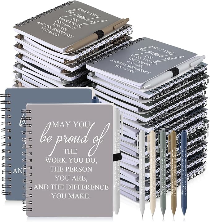 Honoson 50 Sets/100 Pcs Medical Assistant Employee Appreciation Gifts May You Be Proud The Work Notebook with Ballpoint Pen Inspirational Journals Bulk Thank You Gifts for Team Coworker (Chic Color)