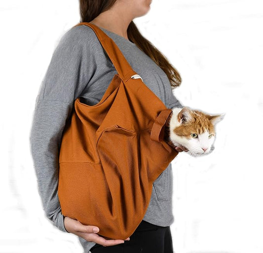 Cat-in-the-Bag Cozy Comfort Carrier - Small Caramel Cat Carrier Soft and Pet Carrier for Medication Administration, Nail Clipping, Travel, Vet Visits, and Dental Care