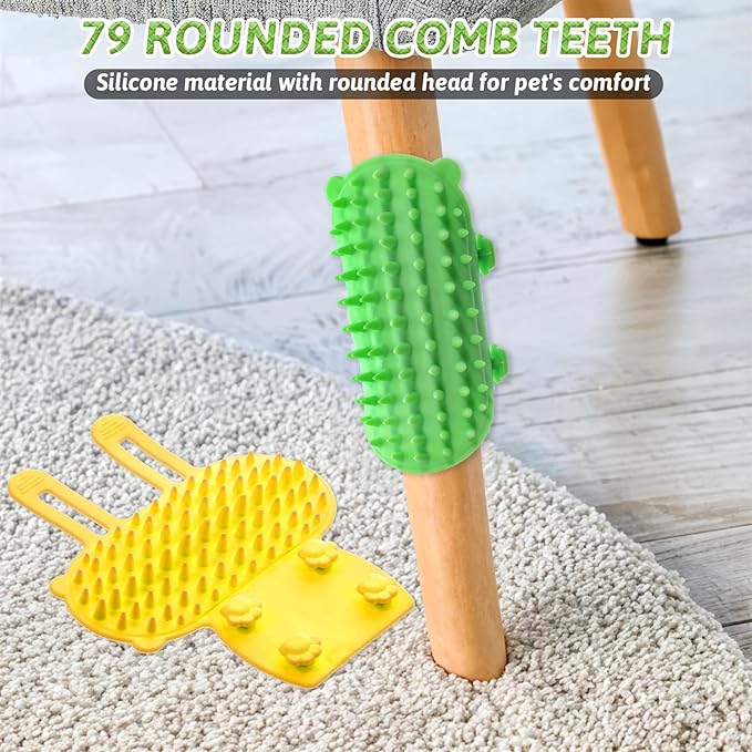 4pcs Self Groomer Corner Catcher for Cats,Cat Face Scratcher,2-in-1 Silicone Cats Brush Combs,Kitty Cat Self Groomer Scratcher for Face,Pet Supplies,Green and Yellow