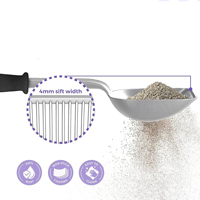 iPrimio Monster Metal Cat Litter Scoop with 17-Inch Long Handle - Extra Large Deep Shovel with Rounded Corners for Extended Reach and Soft Ergonomic Grip for Effortless Cleaning