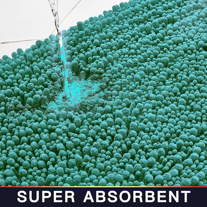 Walensee Bathroom Rug Non Slip Bath Mat (44x24 Inch Turquoise) Water Absorbent Super Soft Shaggy Chenille Machine Washable Dry Extra Thick Perfect Absorbant Best Large Plush Carpet for Shower Floor