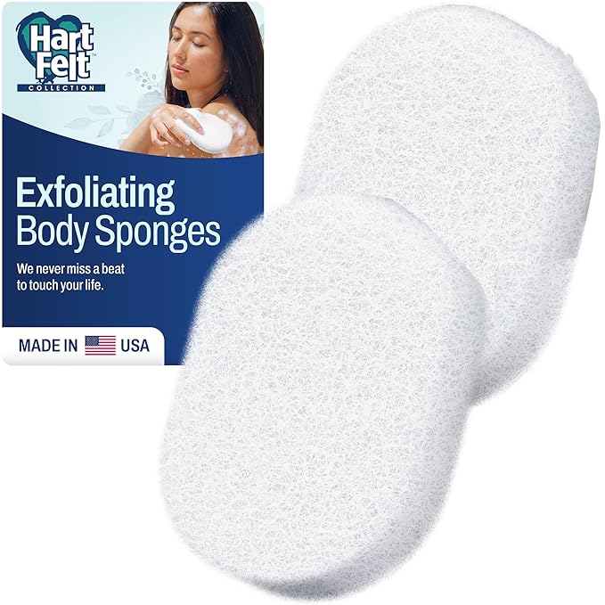 HartFelt Bath Sponges for Shower Women & Men | Soft Exfoliating Body Sponge for Dead Skin | Chemical-Free Sponges for Body | Cleanses Skin from Dirt & Excess Oil | Made in USA - Pack of 2
