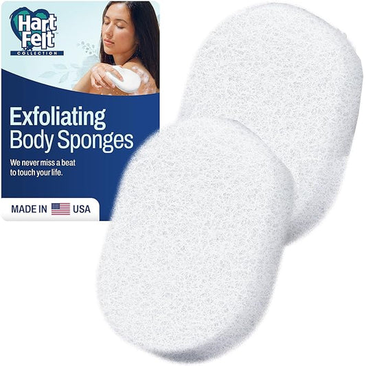 HartFelt Bath Sponges for Shower Women & Men | Soft Exfoliating Body Sponge for Dead Skin | Chemical-Free Sponges for Body | Cleanses Skin from Dirt & Excess Oil | Made in USA - Pack of 2