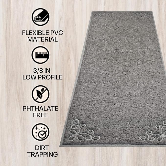 Long Litter Mat Runner 2'x6' - Trap Dirt, Mud and Cat Litter - Premium Waterproof PVC Mesh, Non Slip Rubber Runner for Pets, Entry, Mudroom, Garage, Laundry, RV, Camper - Litter Mat XL (Grey)