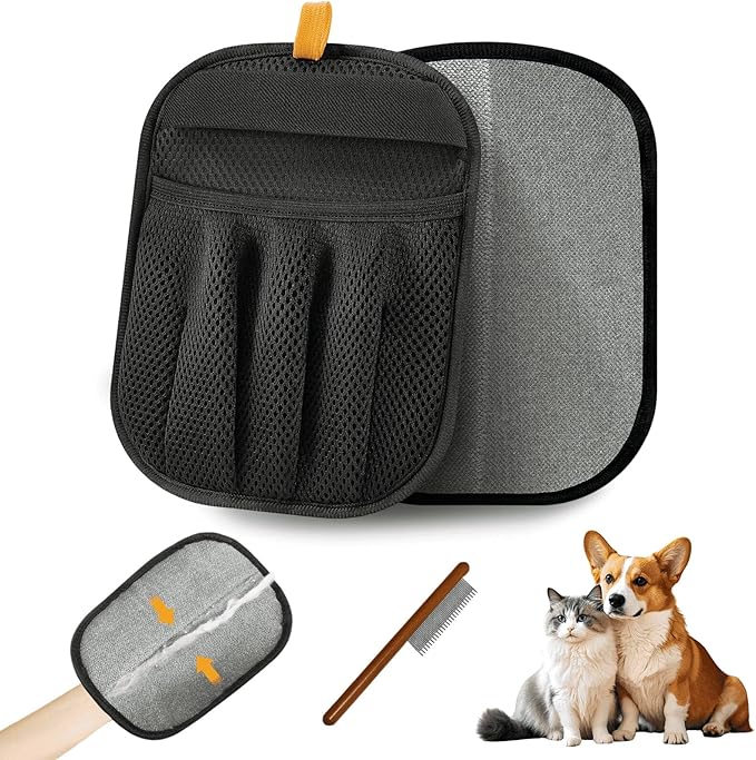 Pet Hair Removal Glove for Dogs & Cats, 2025 Newly Upgraded Five-Finger Electrostatic Pet Hair Gloves, Pet Hair Remover Tool for Clothing, Couch, Carpet, Car Seat（1 Pack Black）