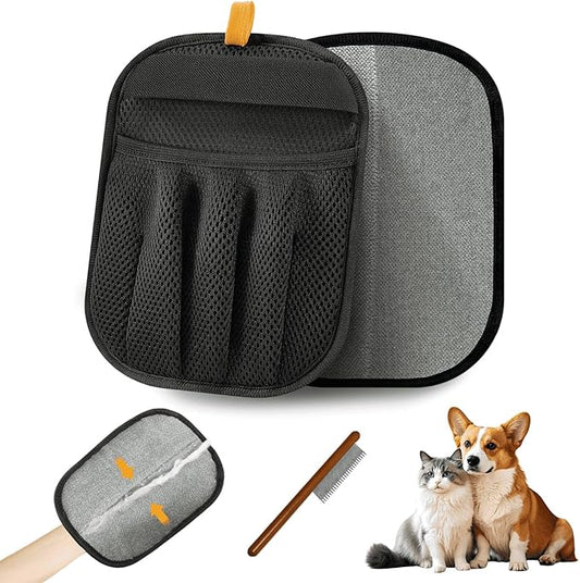 Pet Hair Removal Glove for Dogs & Cats, 2025 Newly Upgraded Five-Finger Electrostatic Pet Hair Gloves, Pet Hair Remover Tool for Clothing, Couch, Carpet, Car Seat（1 Pack Black）